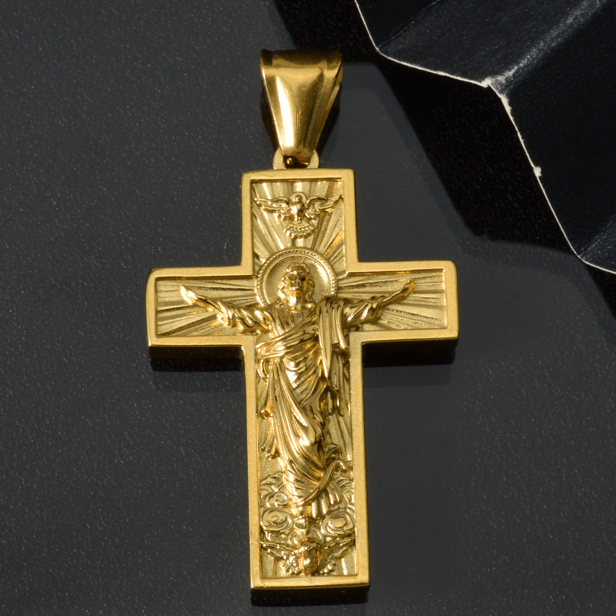 Vintage 3D Relief Christian Cross Stainless Steel Pendant, Couples Gift